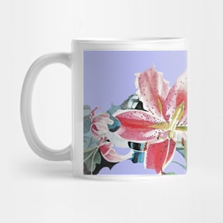 Red Lily Flower Watercolor - on Lavender Mug